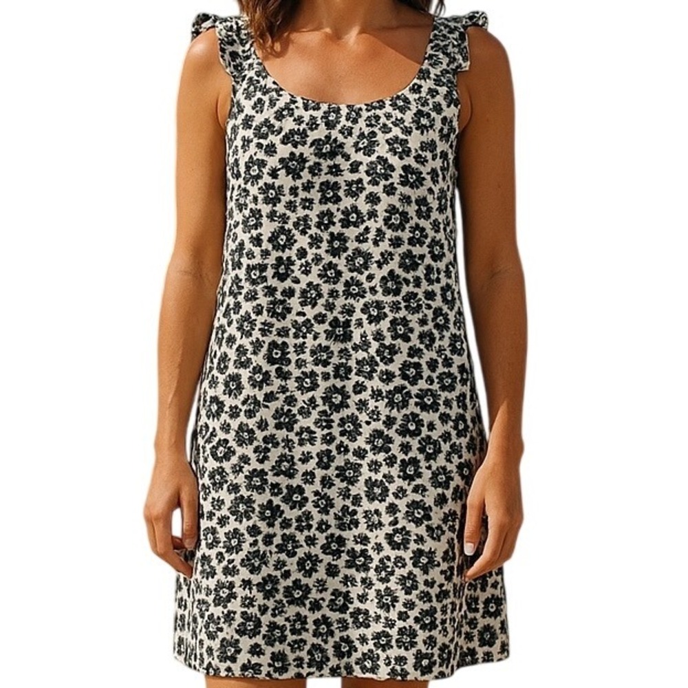Entro Off White With Black Floral Pattern Flowy Dress Size S Generous Small New!